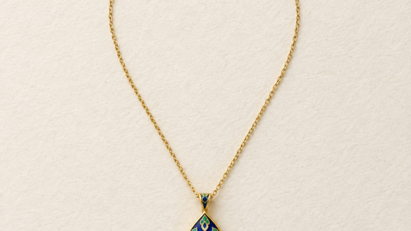 Blue teardrop Meenakari pendant necklace with pearl-style drop