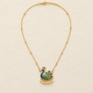Blue and green peacock-inspired Meenakari necklace