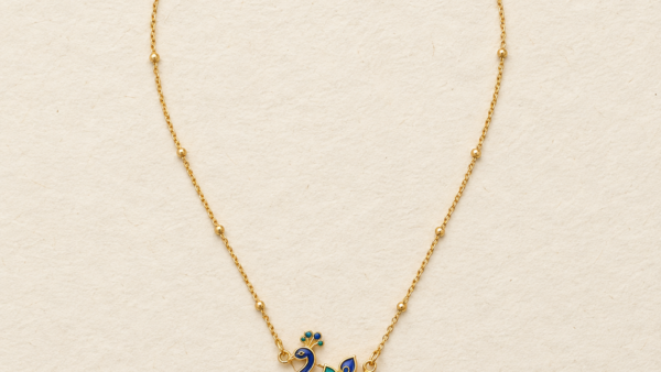 Blue and green peacock-inspired Meenakari necklace