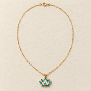 Turquoise and ivory lotus Meenakari pendant necklace