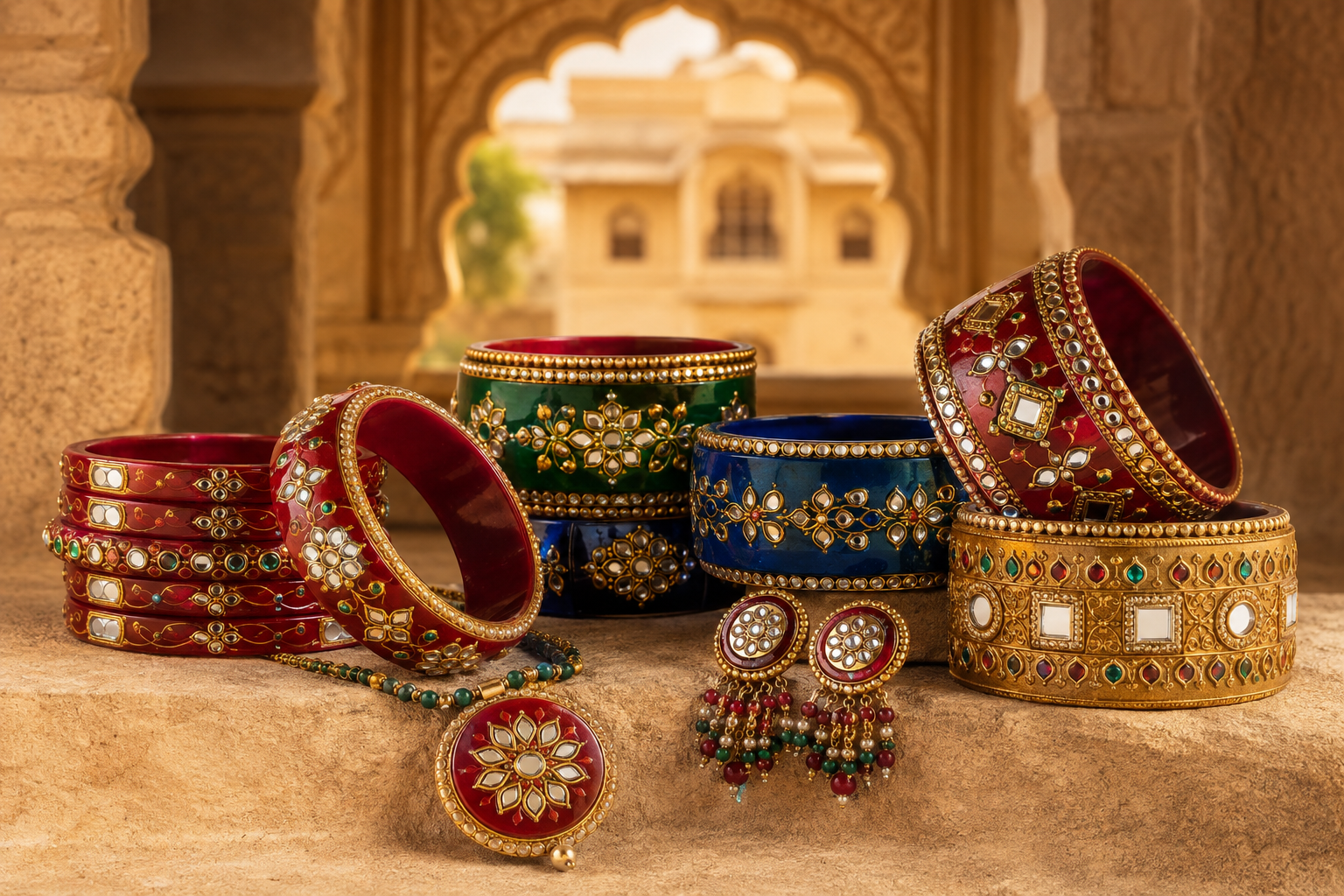 Rajasthani Lac Jewellery: handcrafted bangles, kadas, pendant and earrings