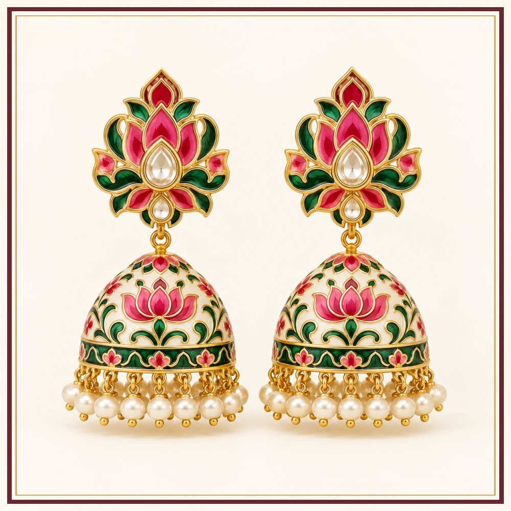 Chand Baori Jhumka Karnphool Earrings