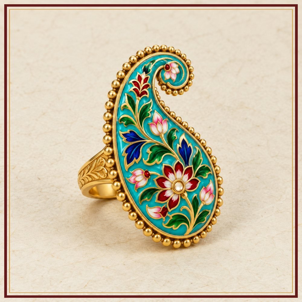 Firozi Ambi Meenakari Paisley Ring