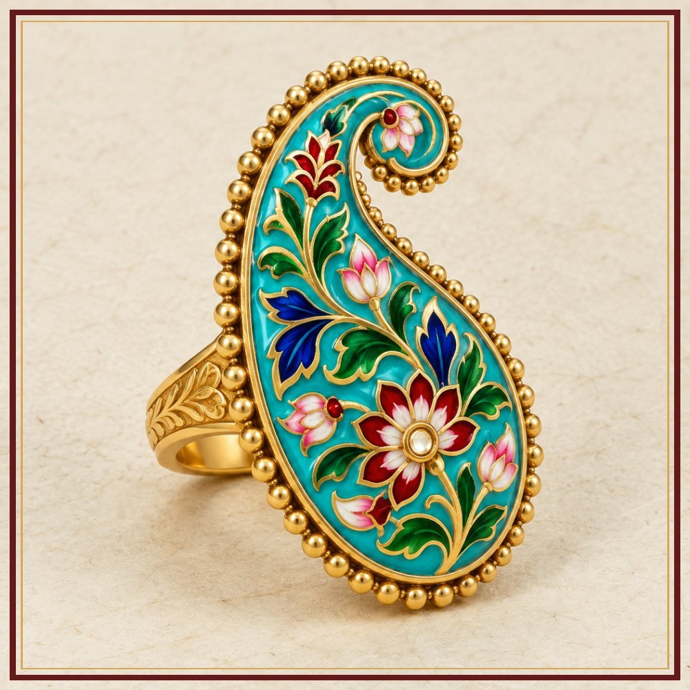 Firozi Ambi Meenakari Paisley Ring