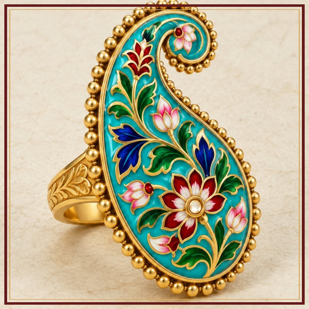 Firozi Ambi Meenakari Paisley Ring