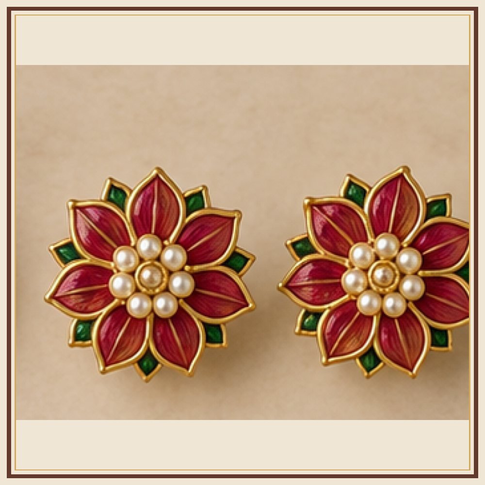 Firozi Phool Moti Meenakari Earrings