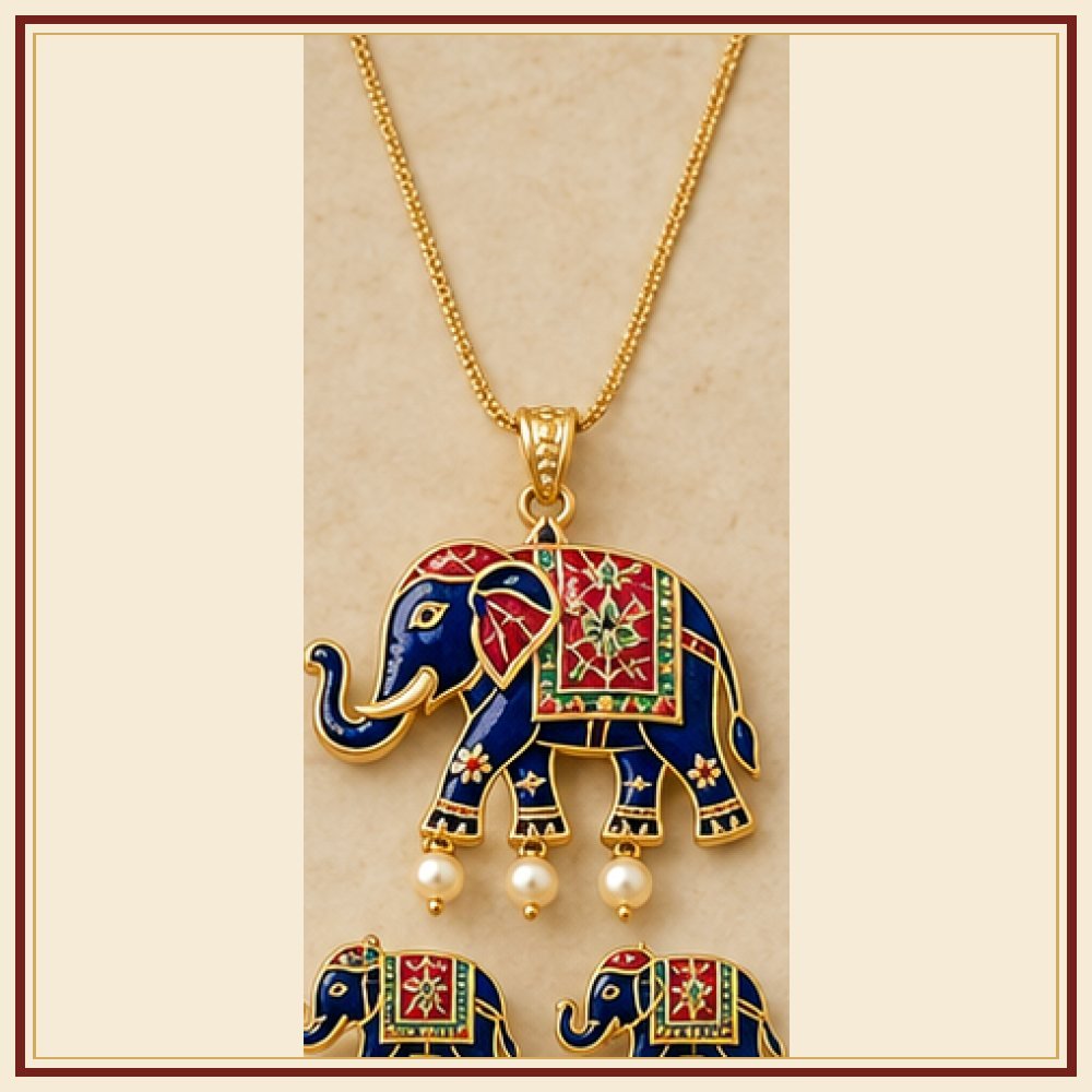 Gaj Yatra Meenakari Pendant Set Heritage Edition