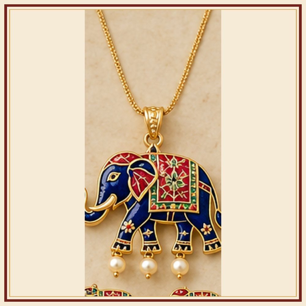 Gaj Yatra Meenakari Pendant Set Heritage Edition