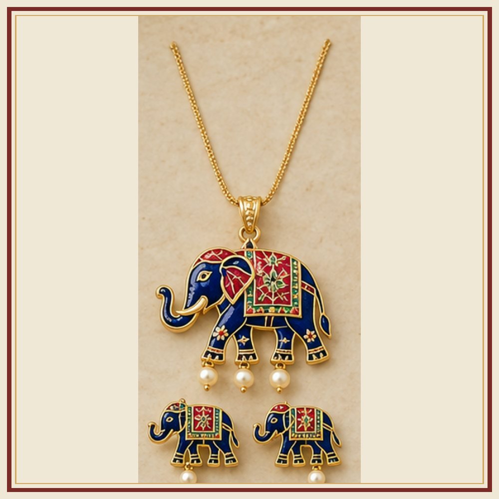 Gaj Yatra Meenakari Pendant Set Heritage Edition