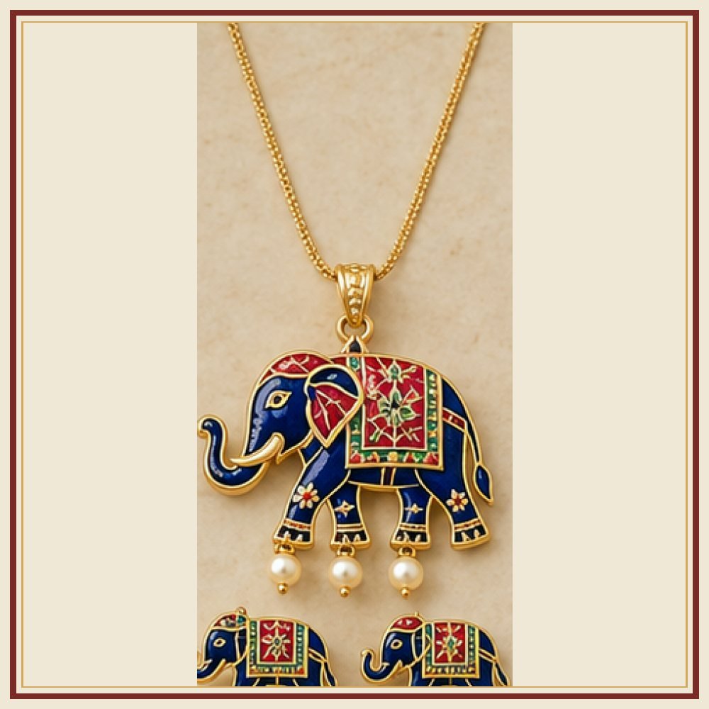Gaj Yatra Meenakari Pendant Set Heritage Edition