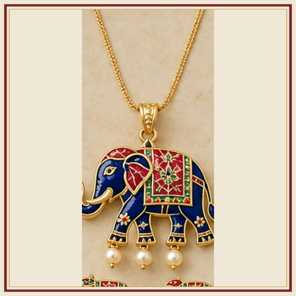Gaj Yatra Meenakari Pendant Set Heritage Edition