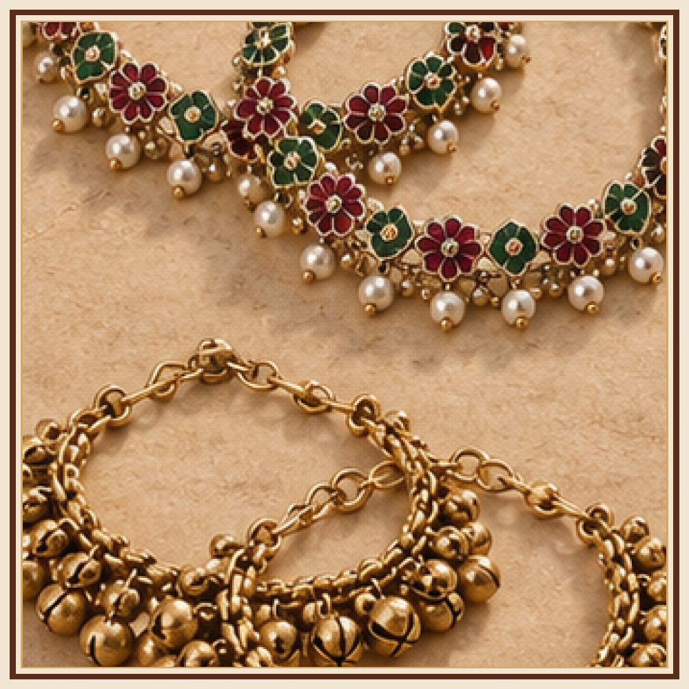 Gulab Bel Meenakari-Style Anklets