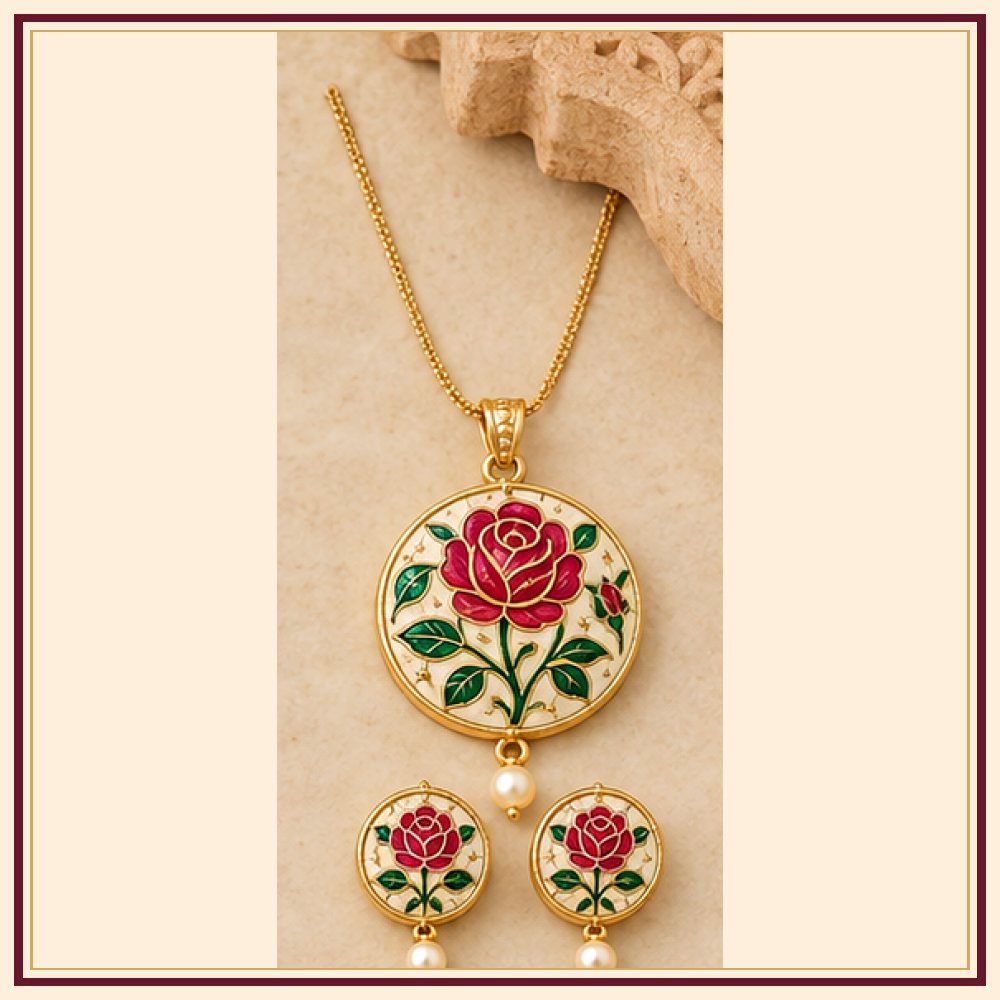 Gulab Vatika Meenakari Pendant Set