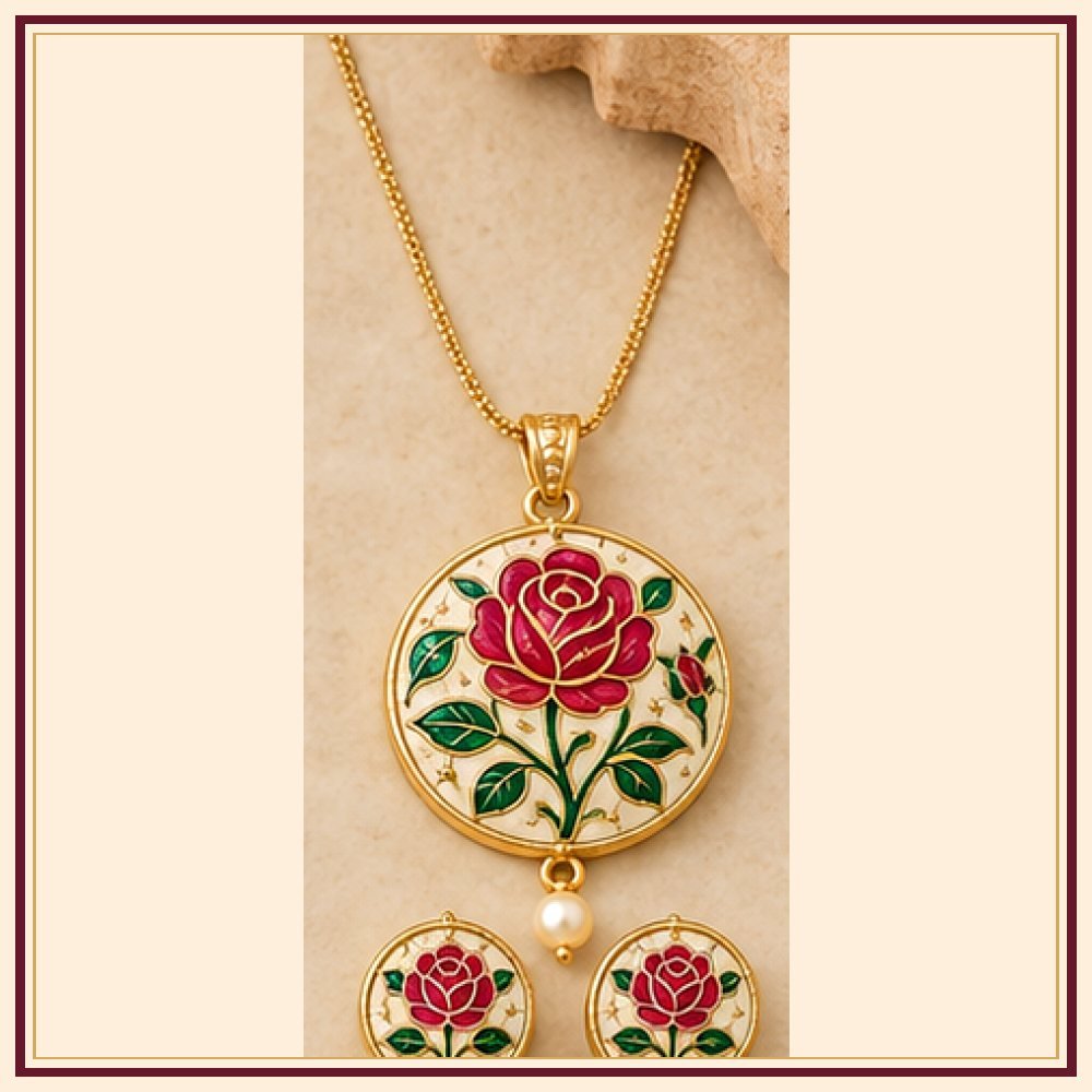 Gulab Vatika Meenakari Pendant Set