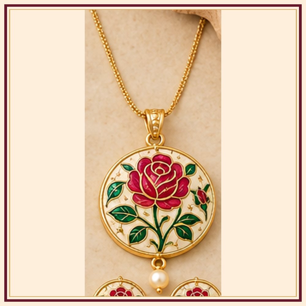 Gulab Vatika Meenakari Pendant Set
