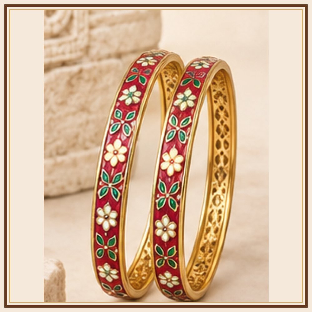 Gulabi Bel Meenakari Bangle Pair