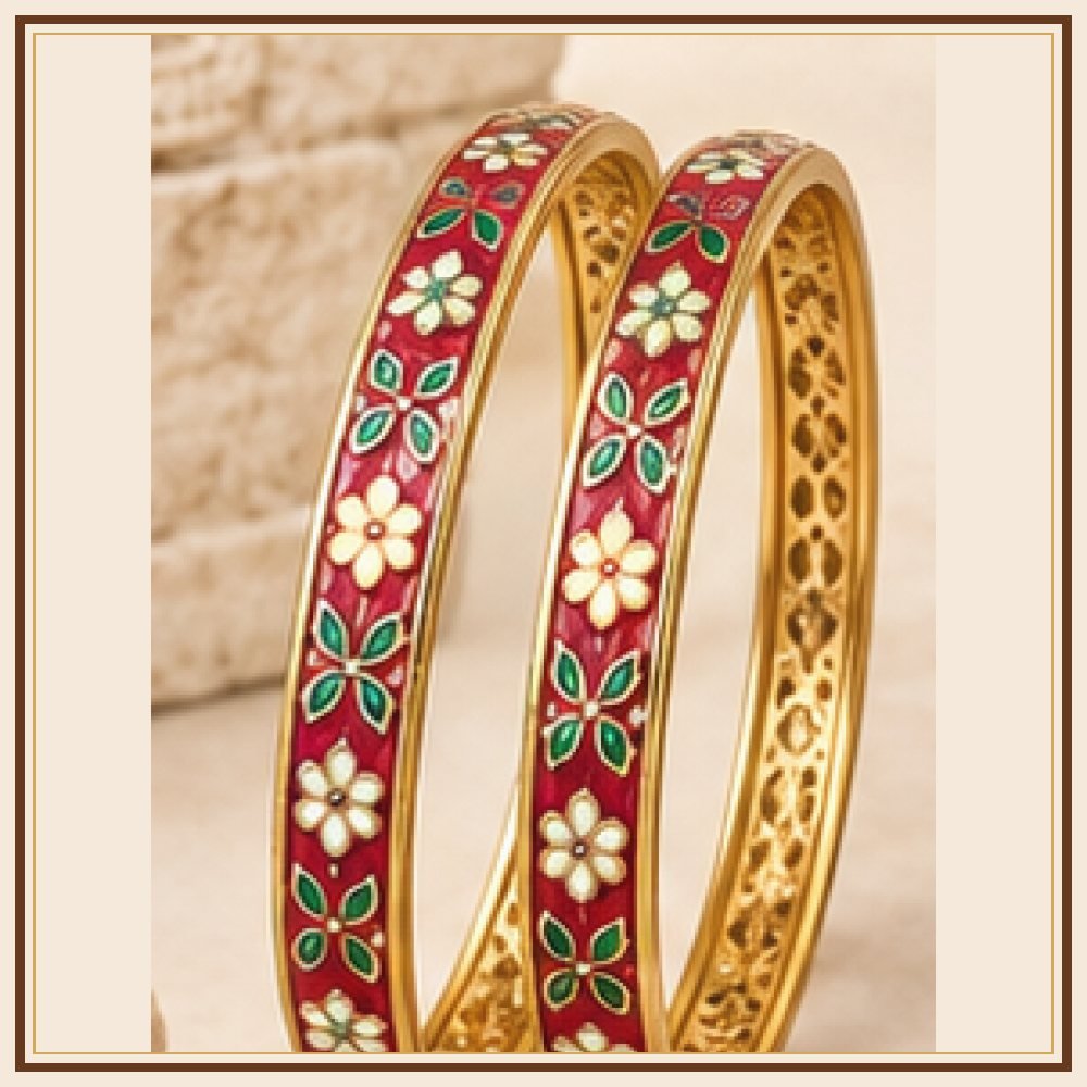 Gulabi Bel Meenakari Bangle Pair