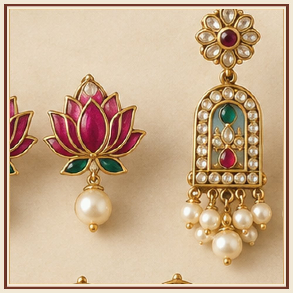 Hari Chand Moti Chandbali Earrings