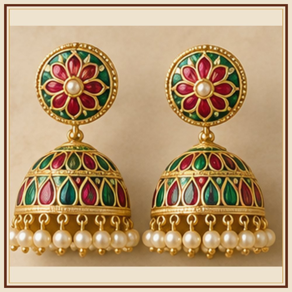 Kamal Sarovar Meenakari Earrings Heritage Edition