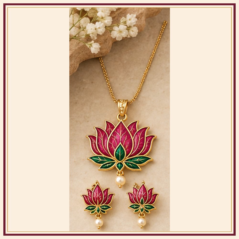 Kamal Sarovar Meenakari Pendant Set Heritage Edition