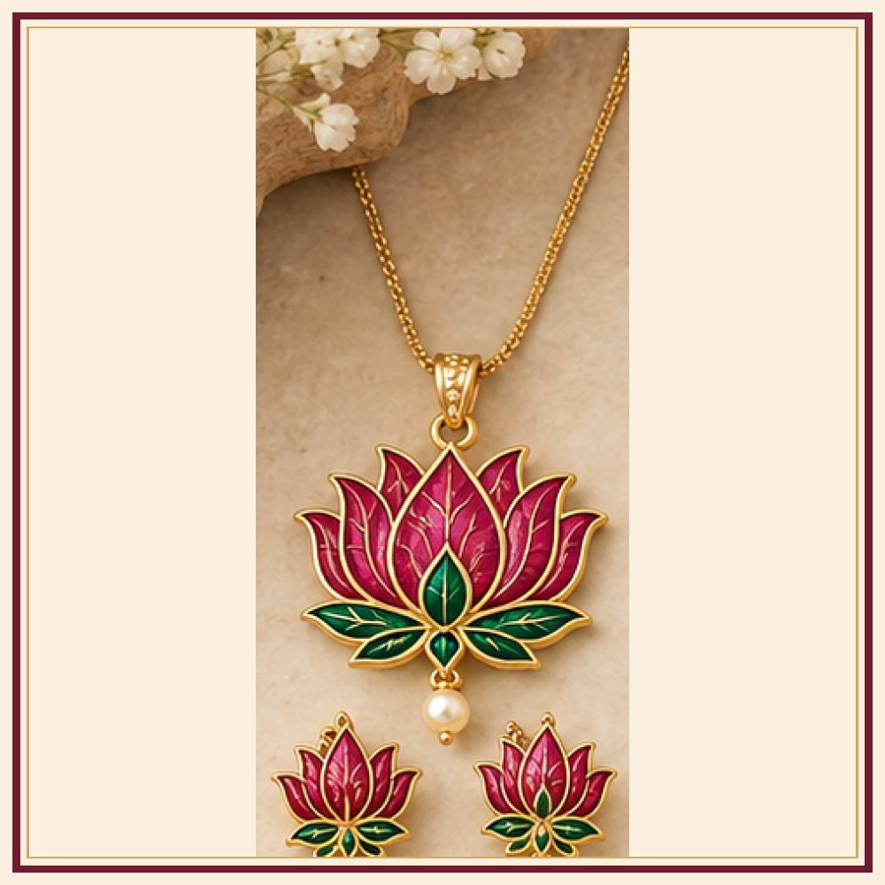 Kamal Sarovar Meenakari Pendant Set Heritage Edition