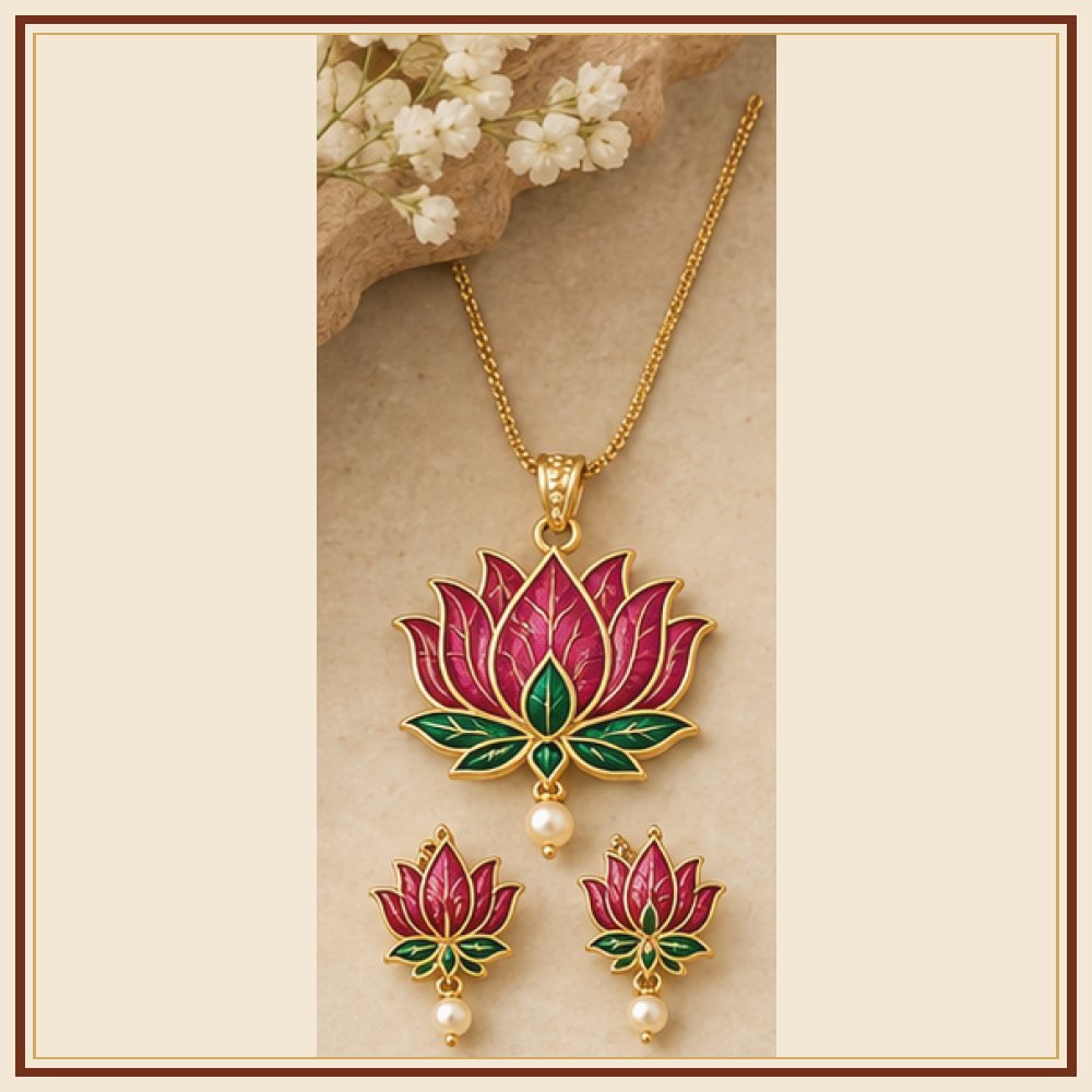 Kamal Sarovar Meenakari Pendant Set Heritage Edition