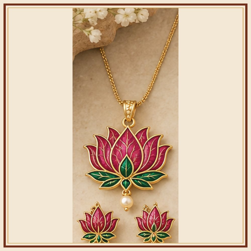 Kamal Sarovar Meenakari Pendant Set Heritage Edition