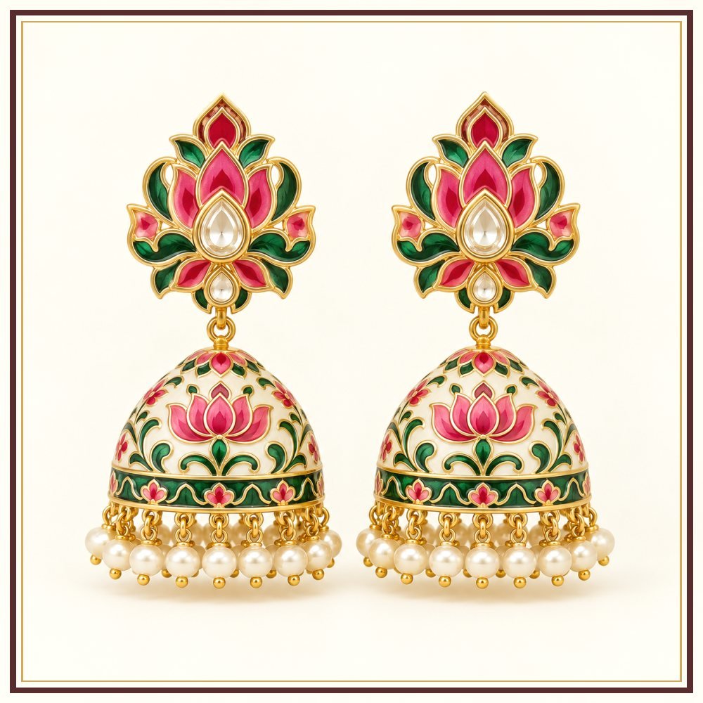 Leheriya Jhumka Karnphool Earrings