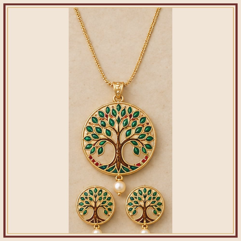 Leheriya Meenakari Pendant Set Heritage Edition