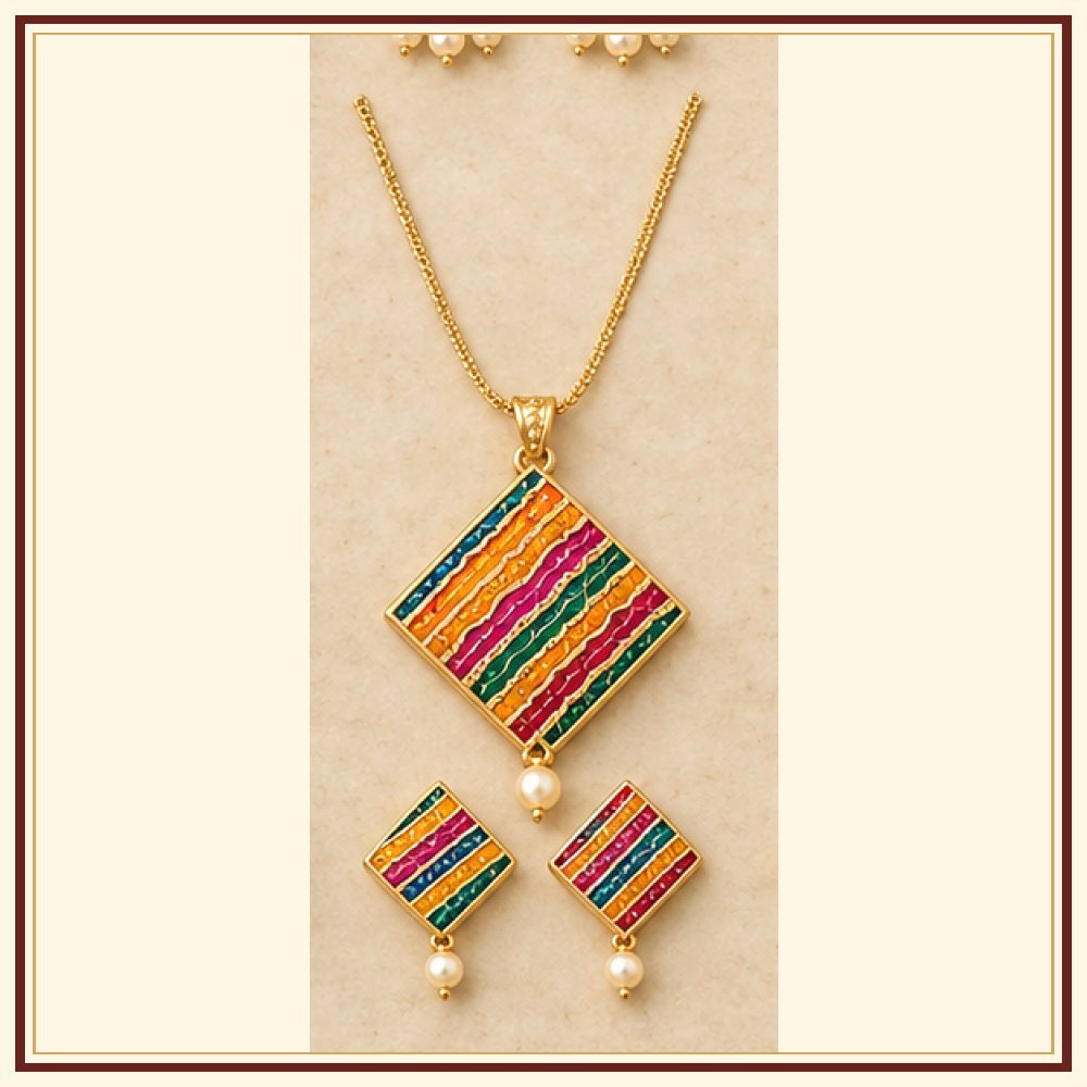 Leheriya Rang Meenakari Pendant Set