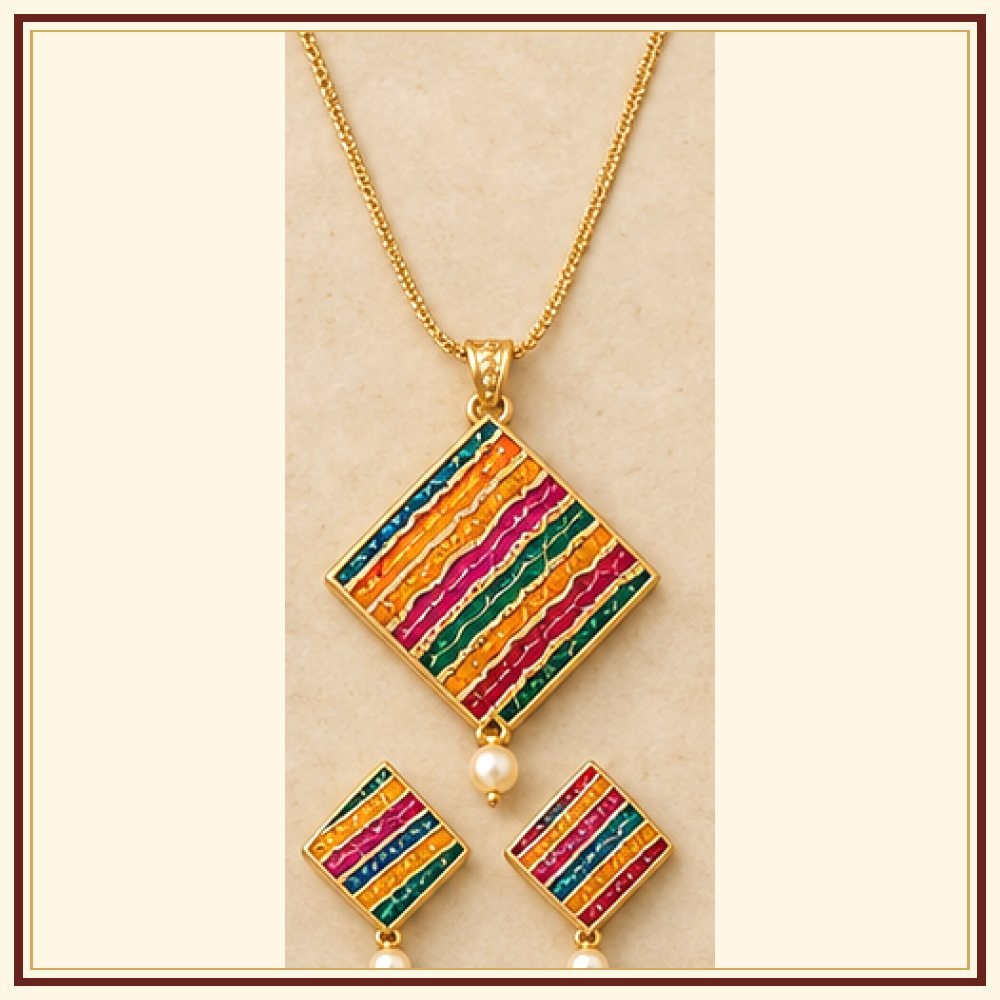 Leheriya Rang Meenakari Pendant Set