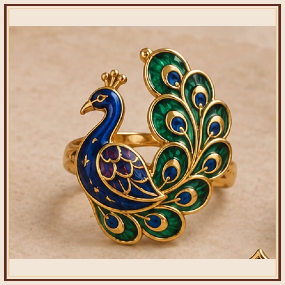 Mor Mukut Meenakari Statement Ring