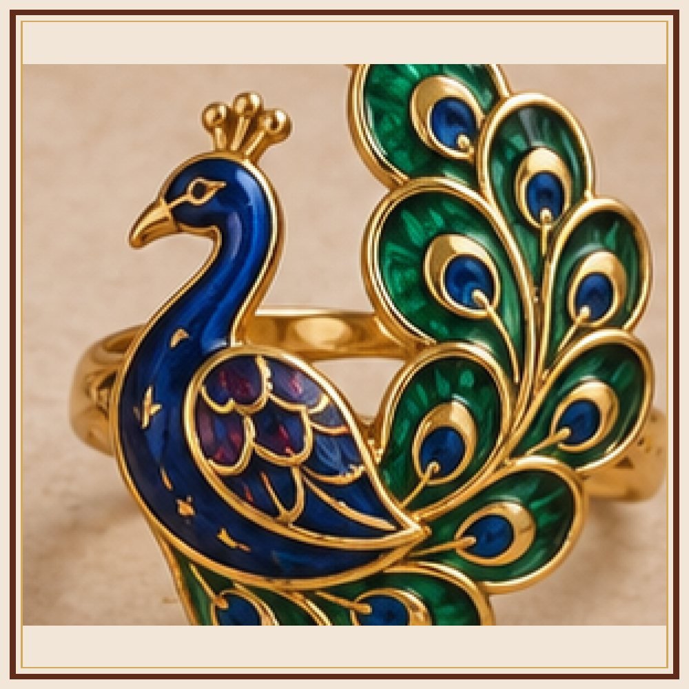 Mor Mukut Meenakari Statement Ring
