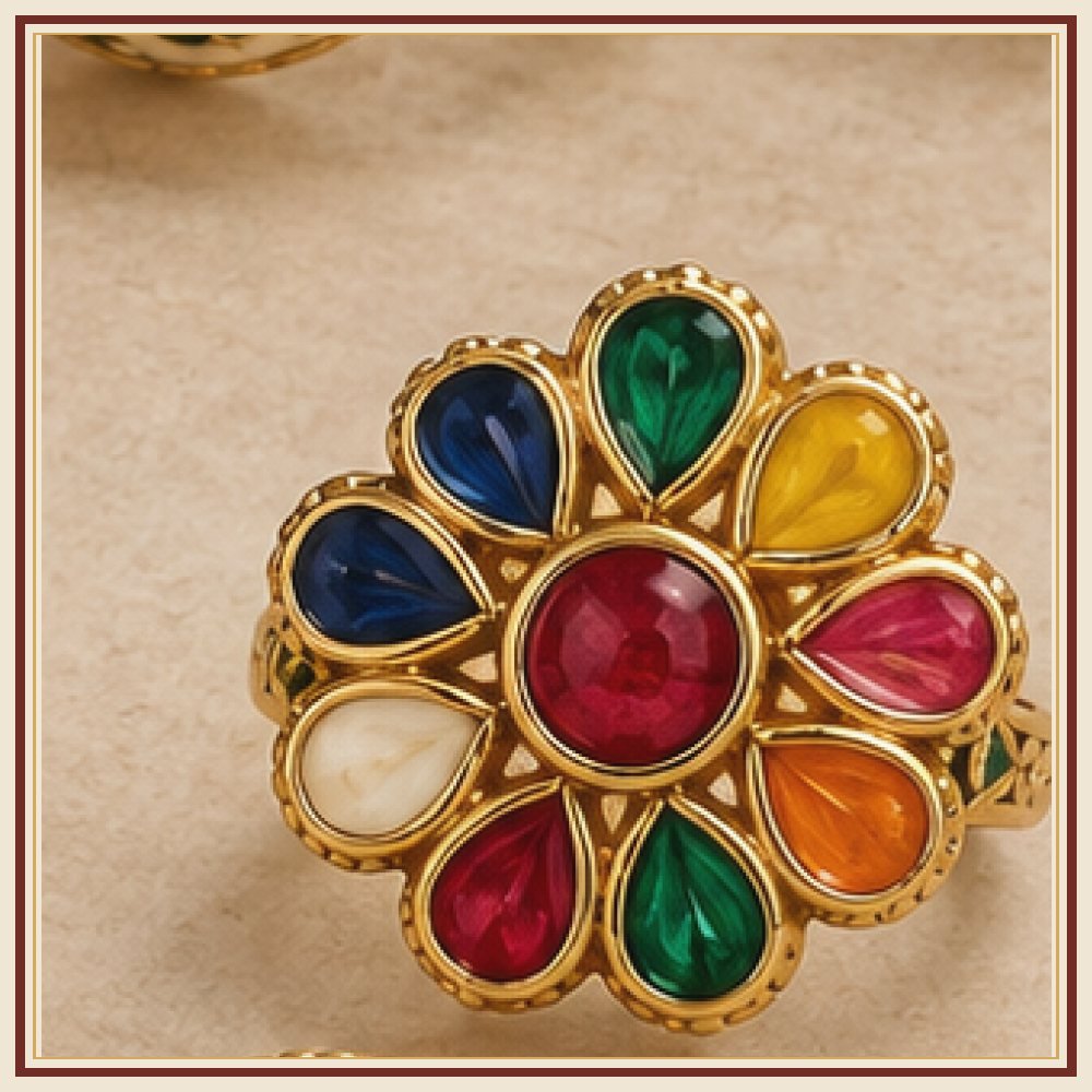 Navrang Chakra Meenakari Cluster Ring