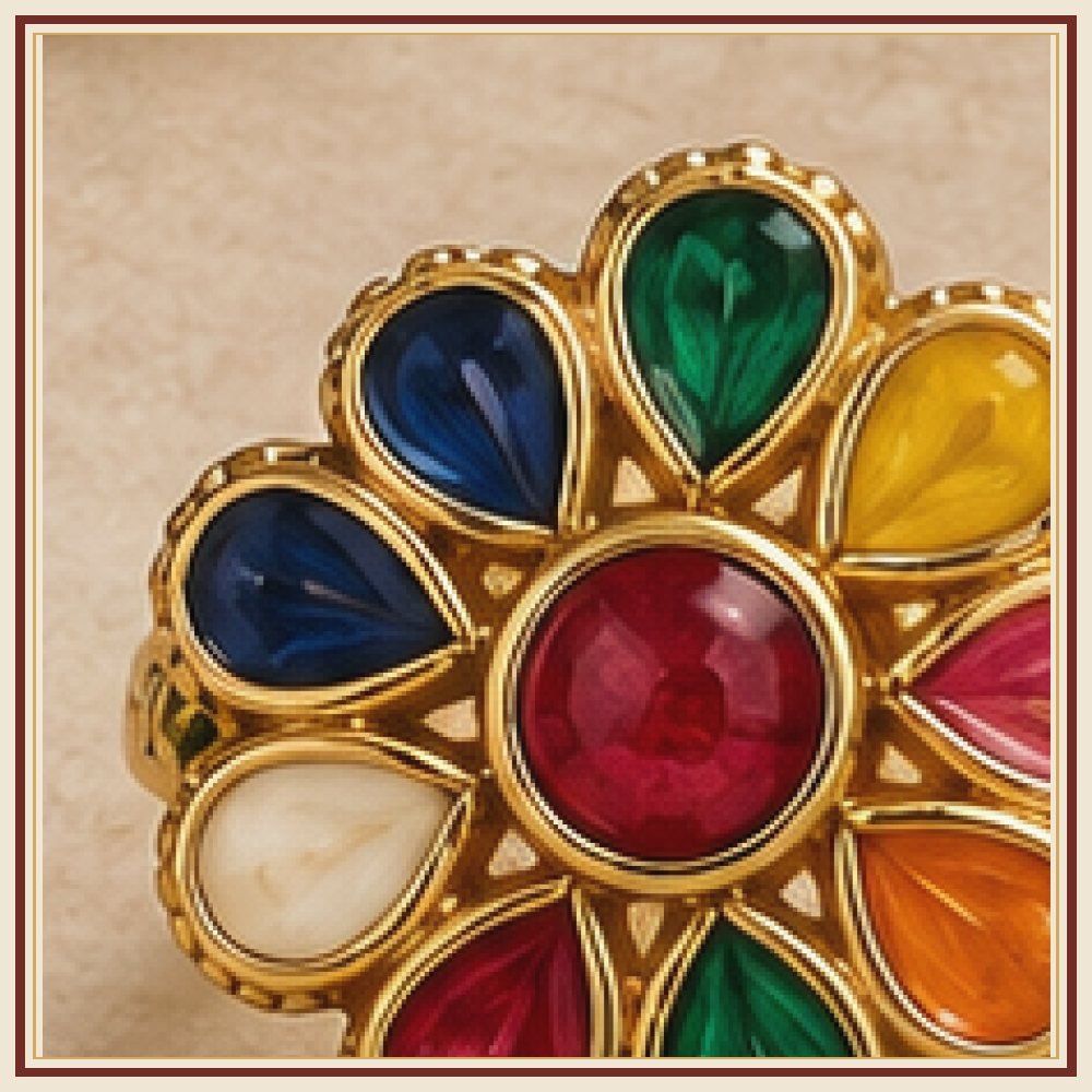 Navrang Chakra Meenakari Cluster Ring