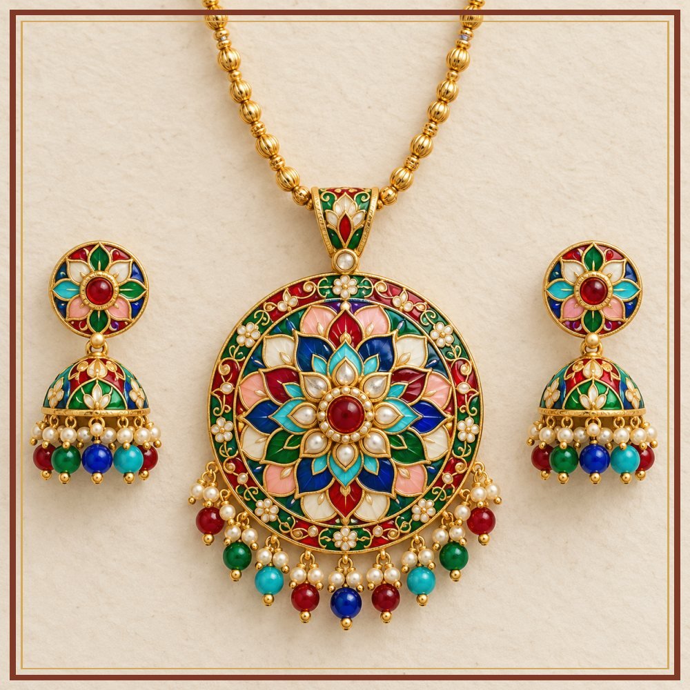 Navrang Mandala Meenakari Pendant Set