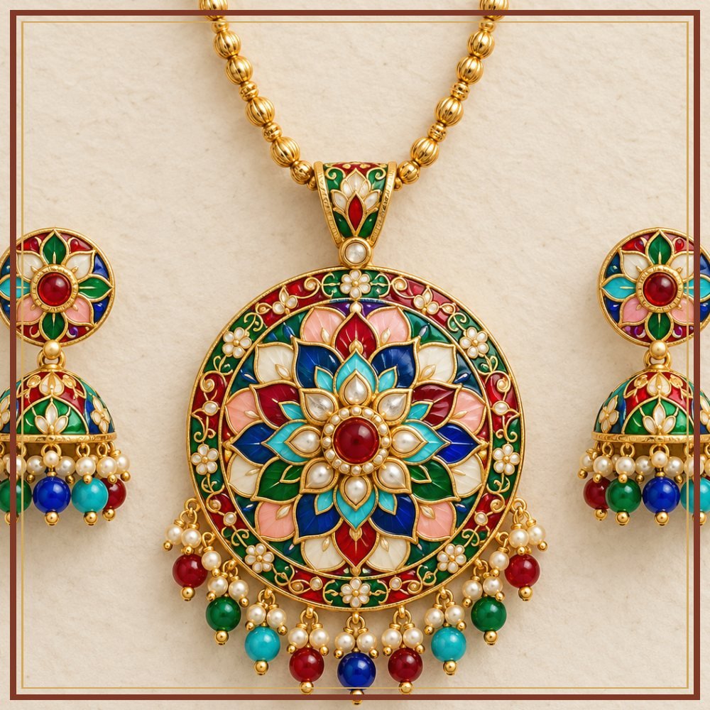 Navrang Mandala Meenakari Pendant Set