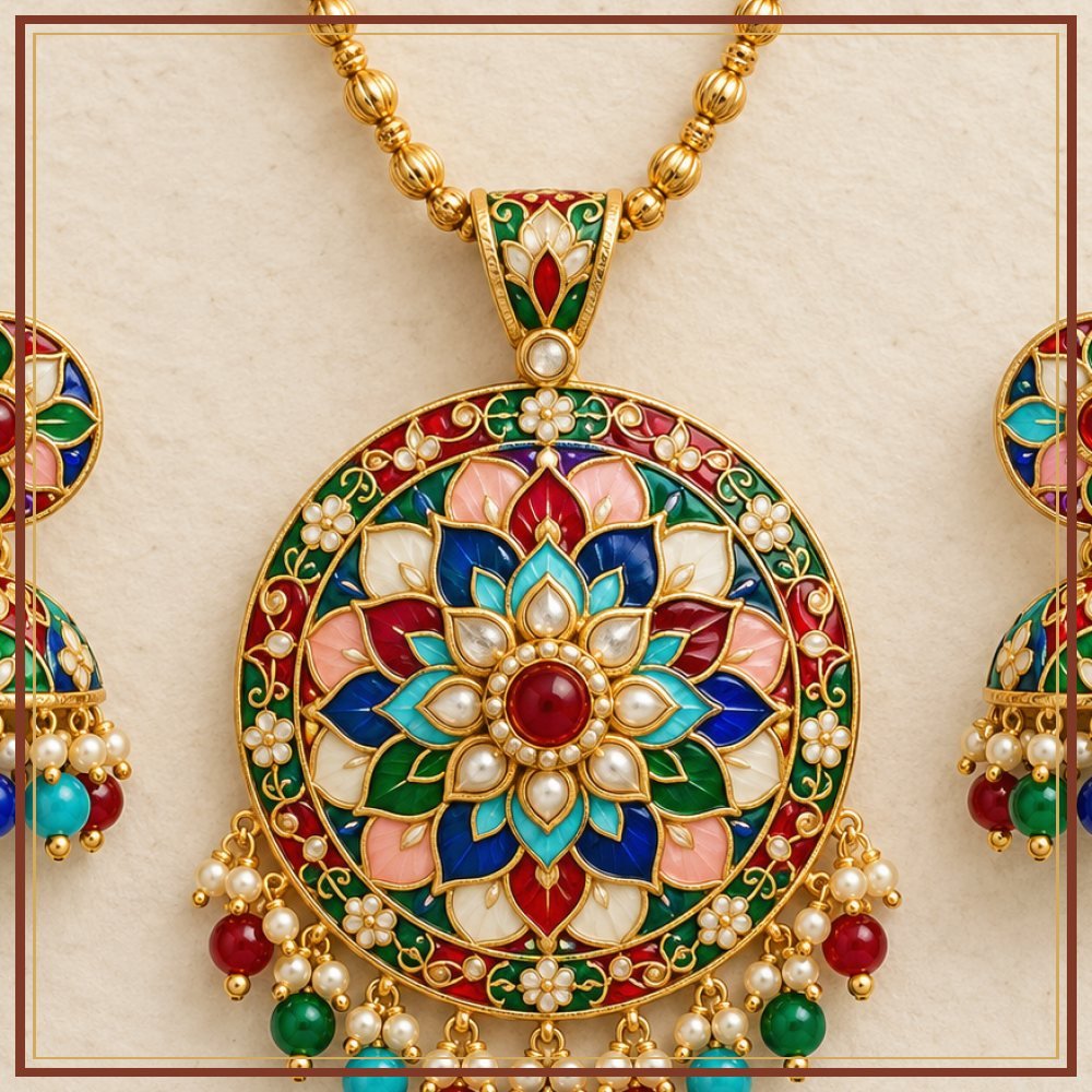 Navrang Mandala Meenakari Pendant Set