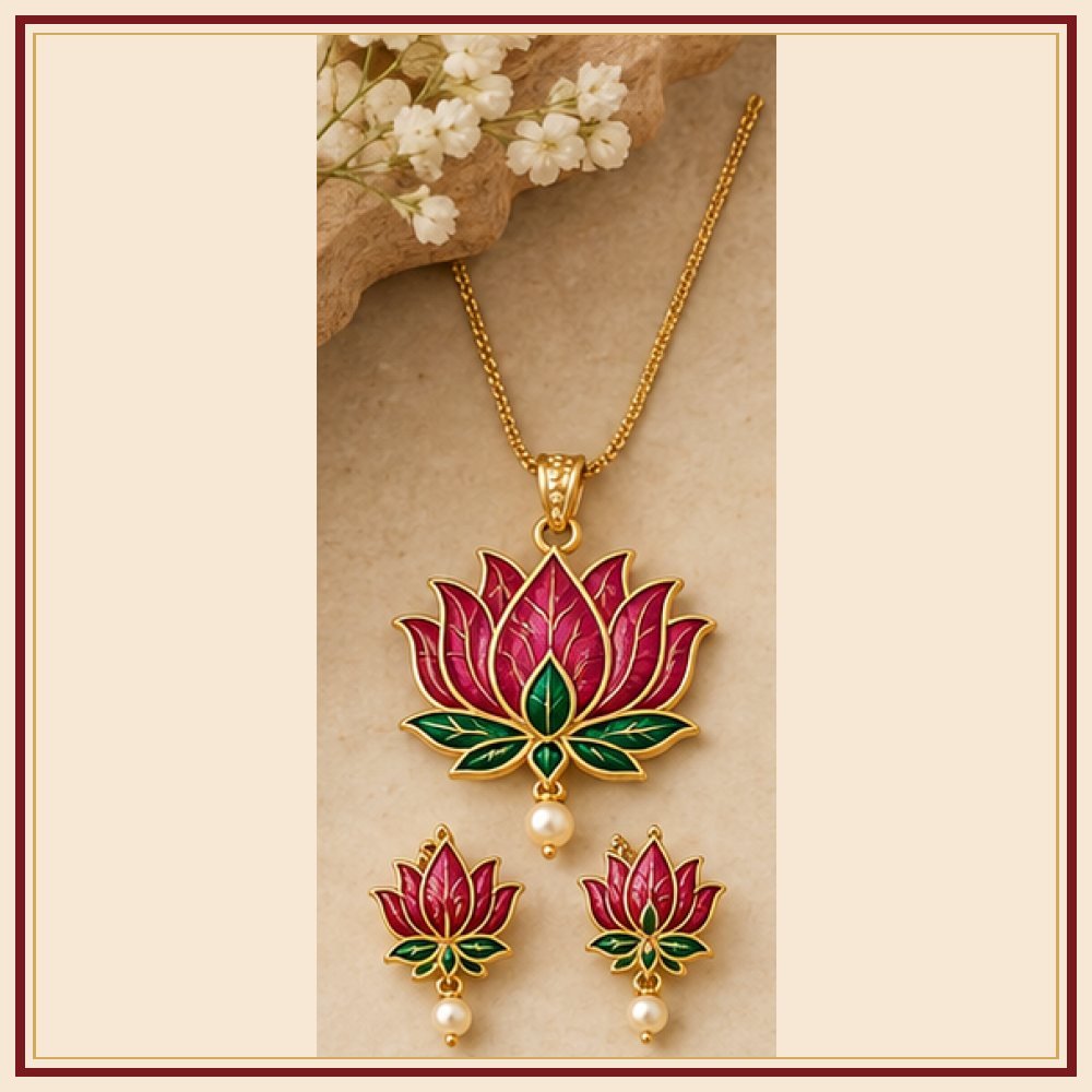 Padma Jheel Meenakari Pendant Set