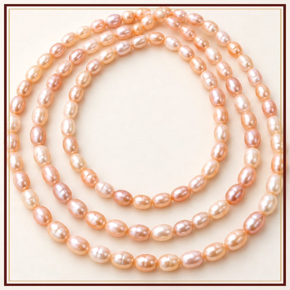 Peach Rice Pearl String – 3–4 mm