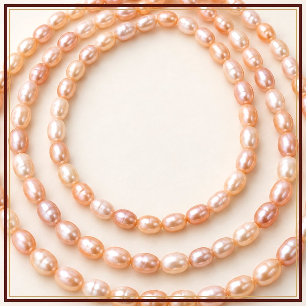 Peach Rice Pearl String – 3–4 mm
