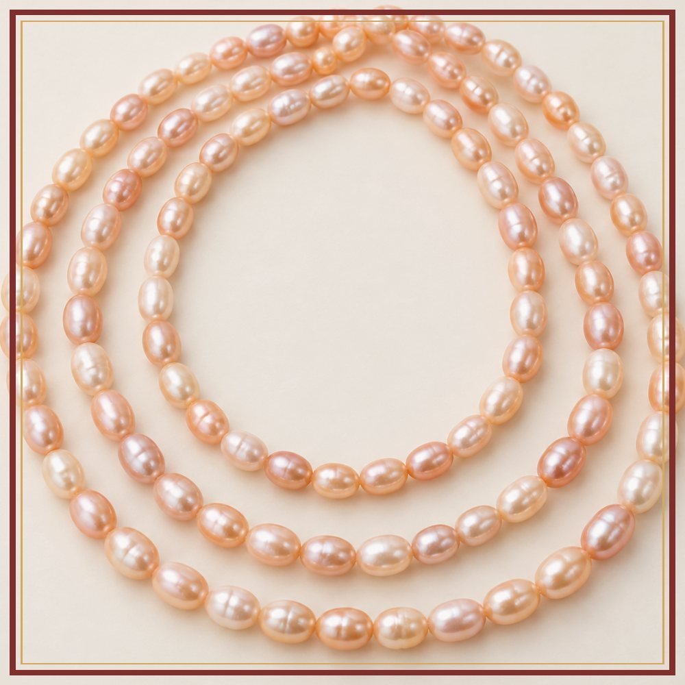 Peach Rice Pearl String – 4–5 mm