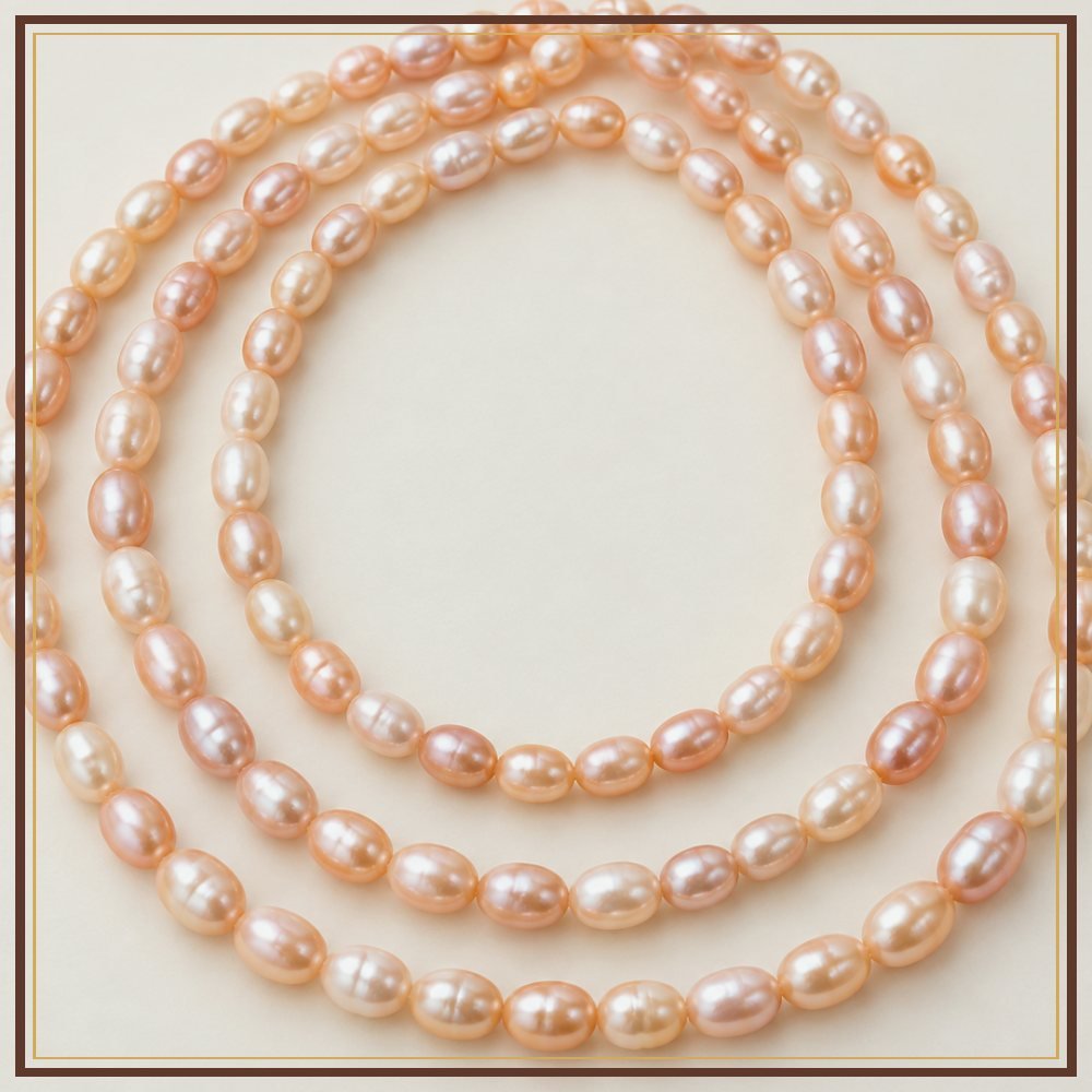 Peach Rice Pearl String – 5–6 mm