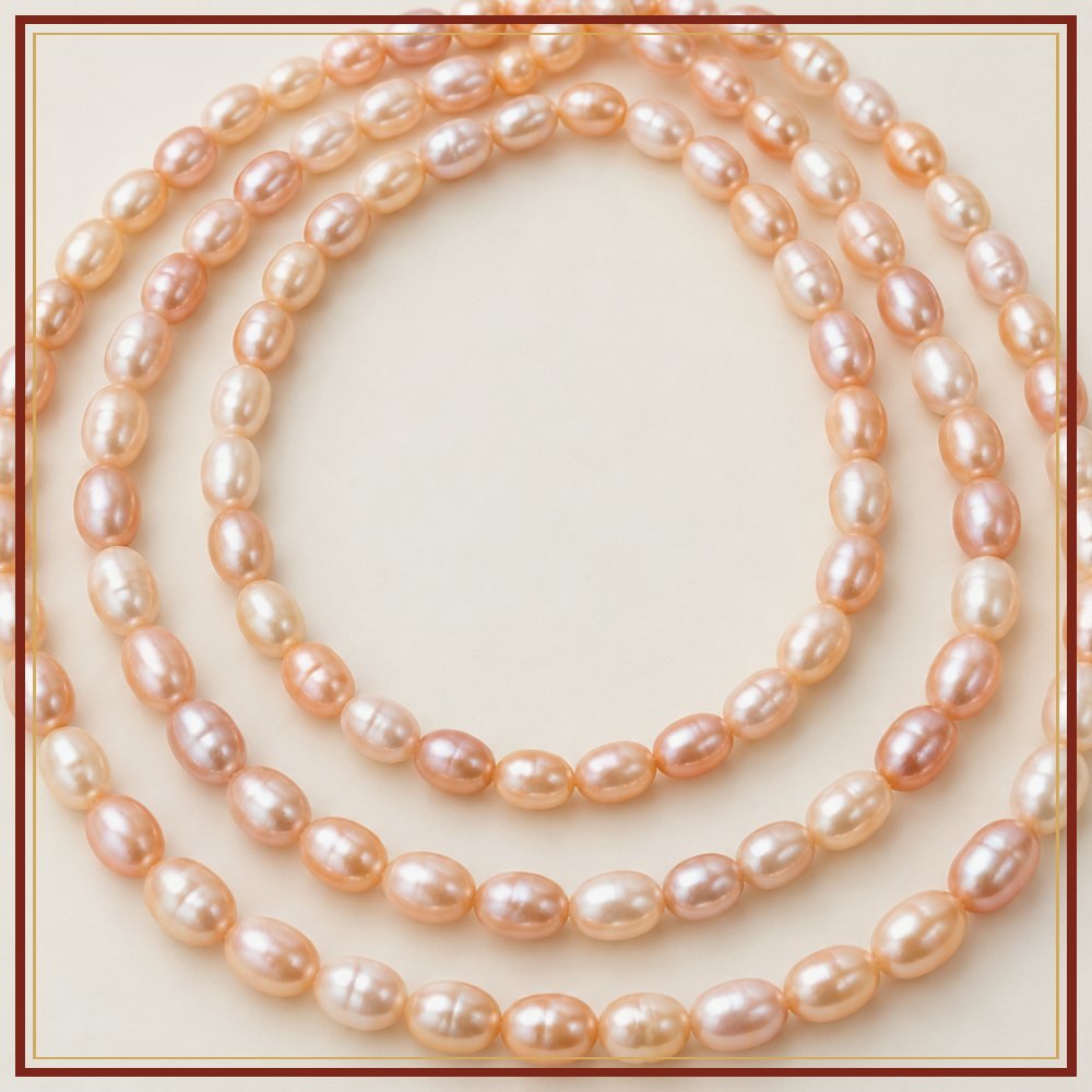 Peach Rice Pearl String – 6–7 mm