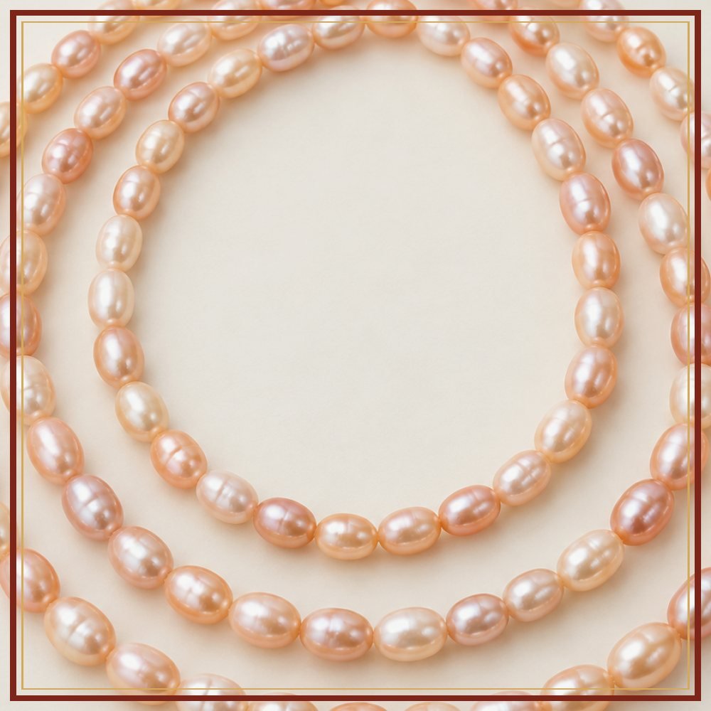 Peach Rice Pearl String – 6–7 mm