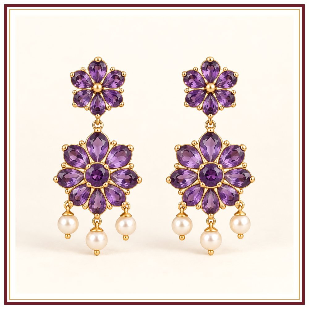 Pearl Amethyst Phool Earrings