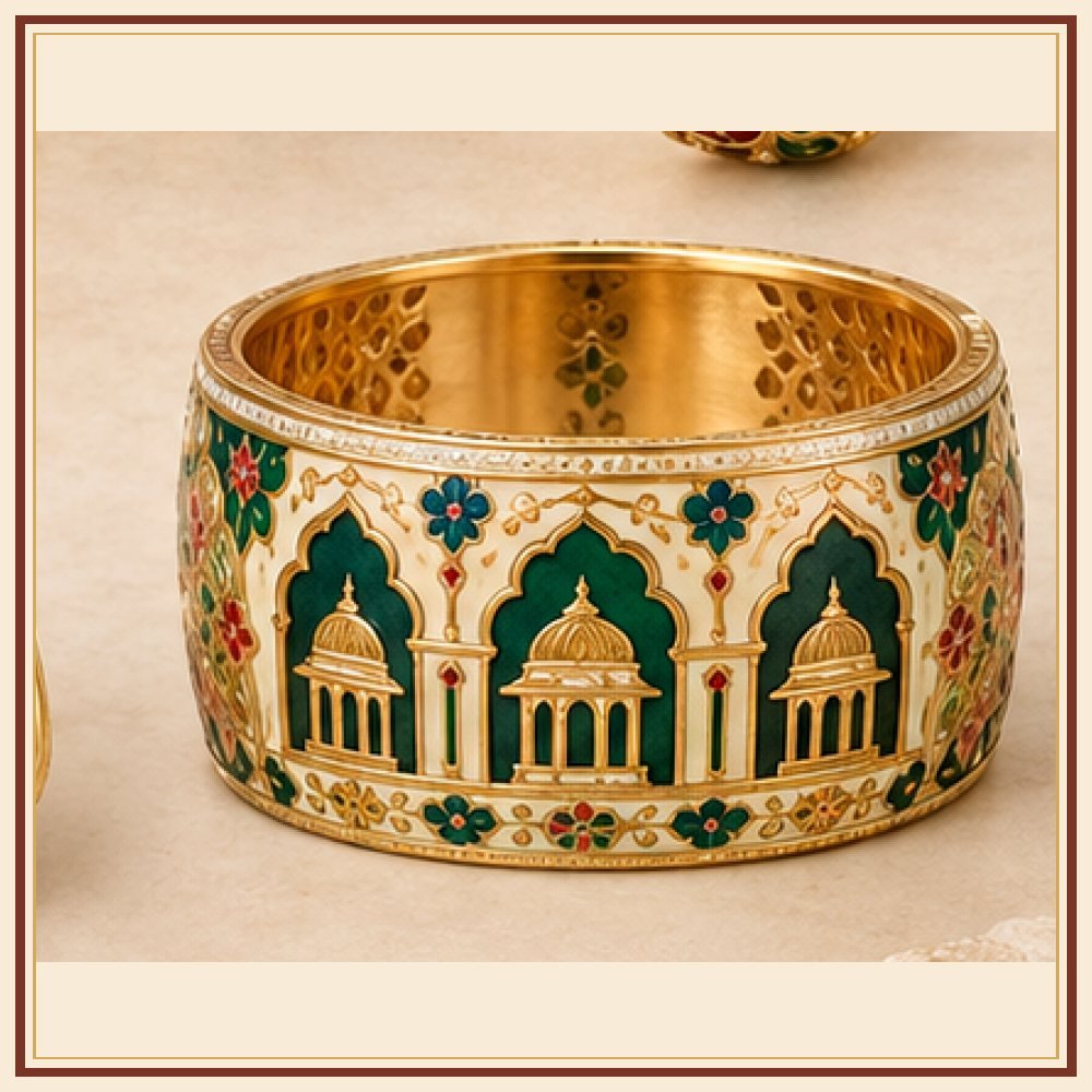 Raj Jharokha Meenakari Broad Kada