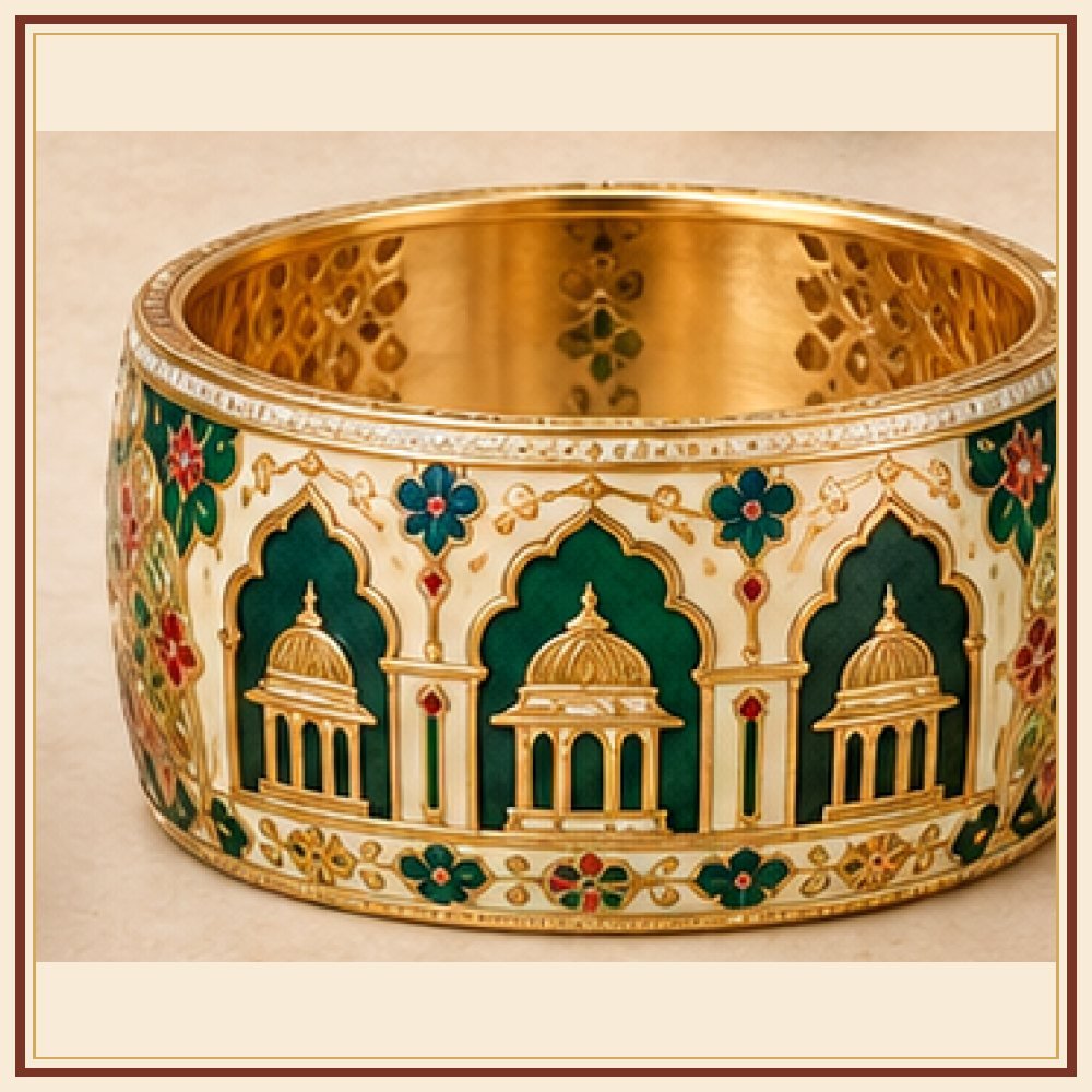 Raj Jharokha Meenakari Broad Kada