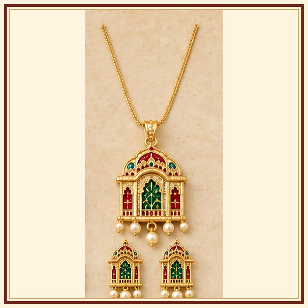 Raj Jharokha Meenakari Pendant Set