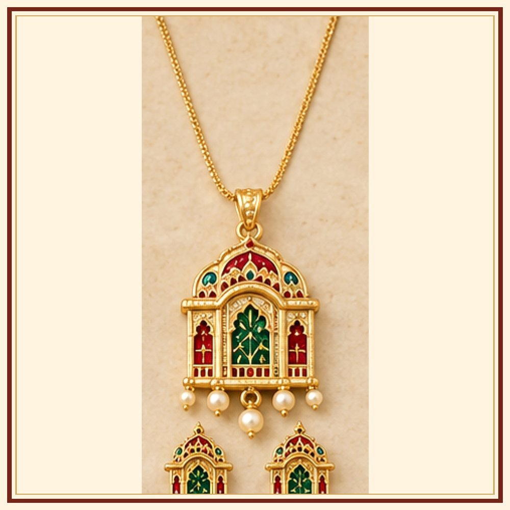 Raj Jharokha Meenakari Pendant Set